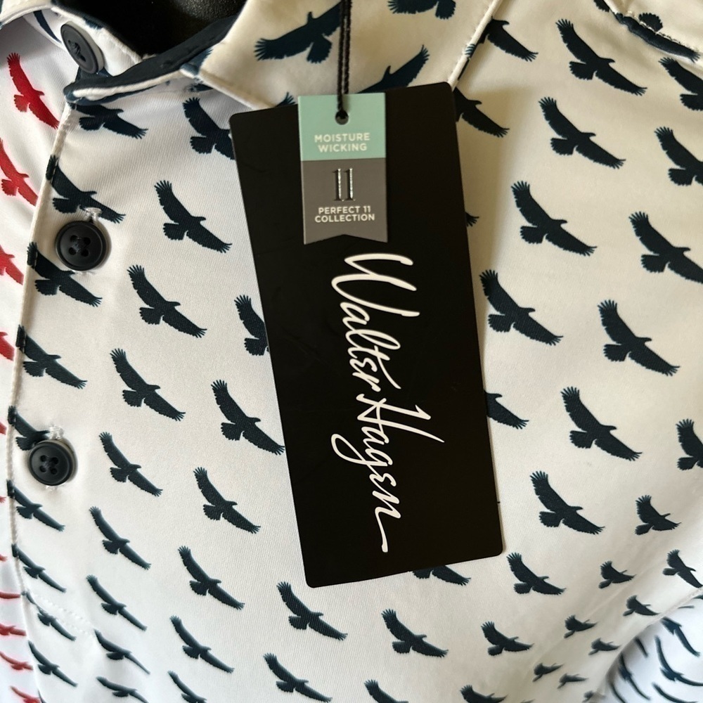 NWT Walter Hagen USA Eagle Flag Print Golf Polo Mens Size Stretch New - Picture 12 of 14